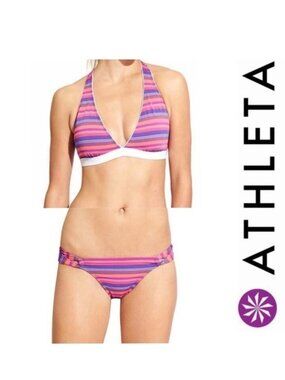 Athleta | "Beach Jazz" Tulum T-back Bikini Top and Loop Bottoms | Size Large